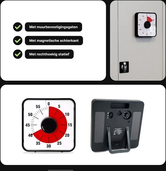 VINKIT Leerklok Zwart 19cm x19 cm Hoogwaardige Leerklok voor Kinderen Timer Kind...