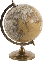 HAES DECO - Decoratieve Wereldbol met metalen koperkleurige voet - formaat 22x30cm - kleuren Bruin / Groen / Geel - Vintage Wereldbol, Globe, Aarbol