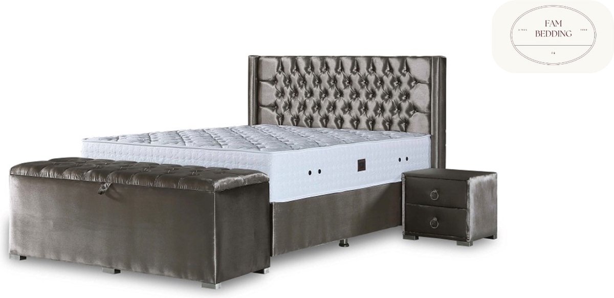 FAM BEDDING 2 Persoons Opberg Boxspring Diva Deluxe 140x200 Grijs velvet