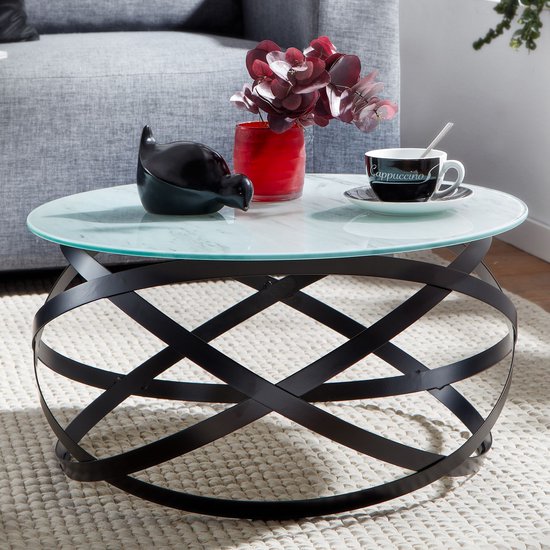 Table basse Rootz 60x60x30 cm table basse en verre ronde avec aspect marbre  blanc -... | bol