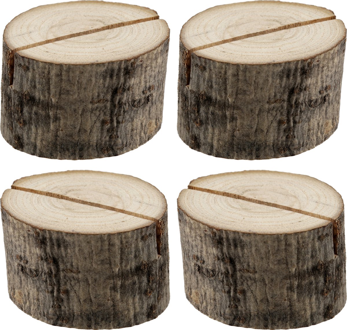 Santex naamkaart/plaatskaart houders - boomschijf - Bruiloft - 12x stuks - 4 cm - hout