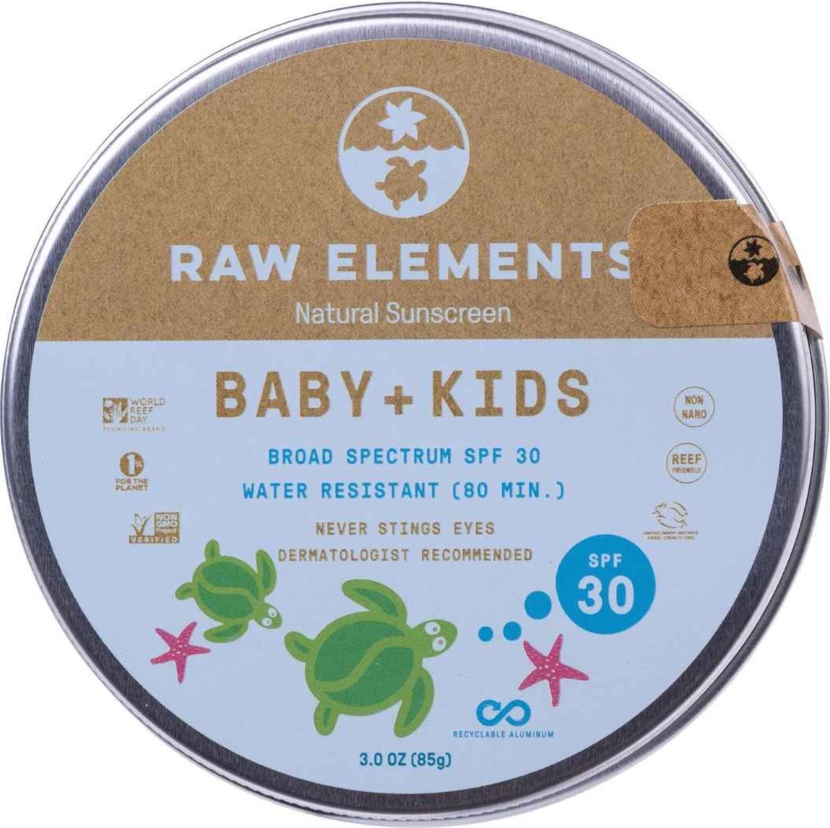 Raw Elements Natuurlijke Zonbescherming Baby + Kids SPF 30 - blik- plasticvrij