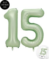 Cijfer Helium Folie Ballon XXL - 15 jaar cijfer - Olive - Groen - Satijn - Nude - 100 cm - leeftijd 15 jaar feestartikelen verjaardag