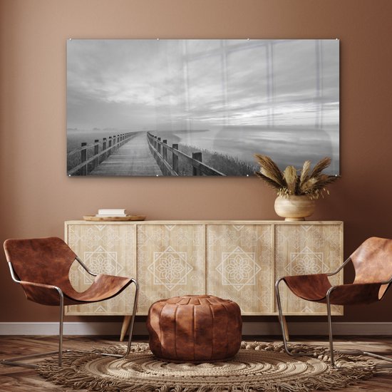 Peinture sur verre - Pont - Mer - Zwart - Wit - Nature - Peinture sur Verres - 160x80 cm - Photo sur verre - Décoration murale