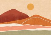 Papier peint photo - Papier peint intissé - Peinture bohème avec Montagnes et soleil - Art - 312 x 219 cm