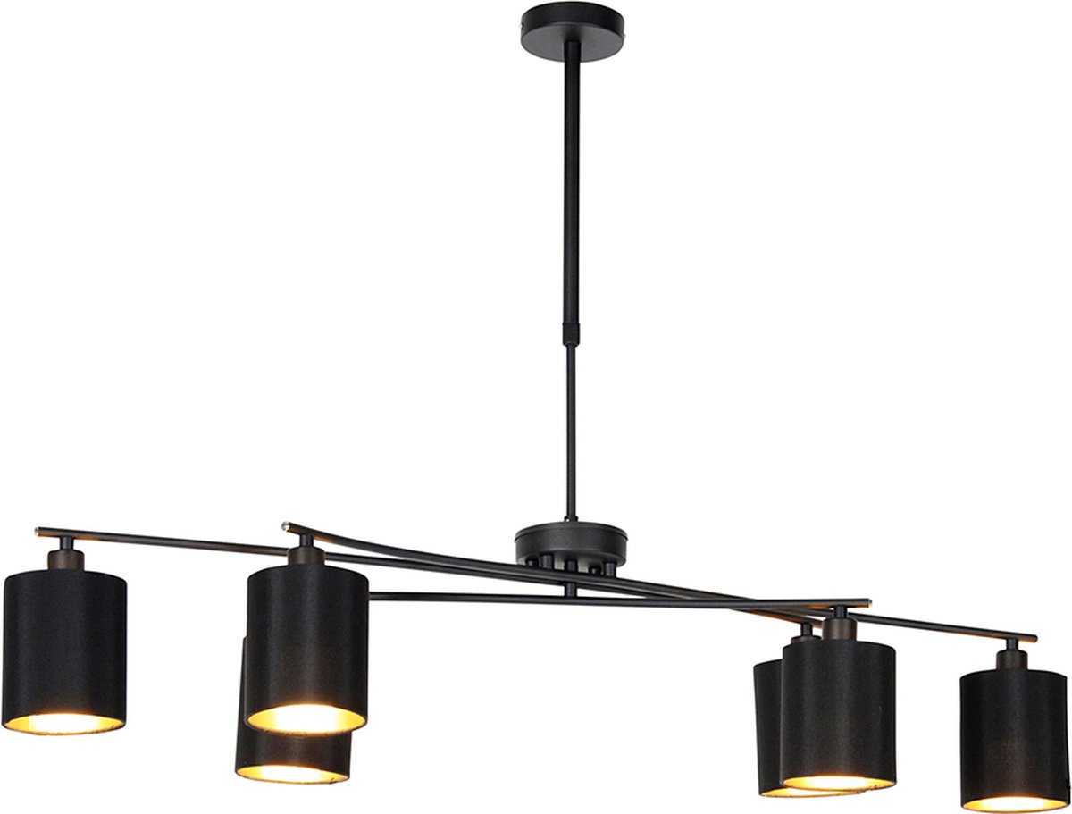 QAZQA lofty - Moderne Dimbare LED Smart Hanglamp met kap incl. wifi met Dimmer voor boven de eettafel | in eetkamer - 6 lichts - L 101 cm - Zwart - Woonkamer | Slaapkamer | Keuken Zwart Smart LED