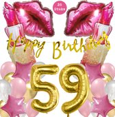 Snoes Mega Beauty Helium Ballonnen Set 59 Jaar - Roze Helium Folieballonnen - Slinger Happy Birthday Goud
