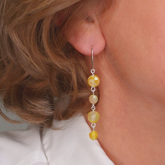 ARLIZI 2238 Boucles d'oreilles perles d'agate de feu jaune - argent massif - 6 cm