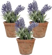 3x stuks kunstplanten lavendel in terracotta pot 15 cm - Kunstplanten/nepplanten