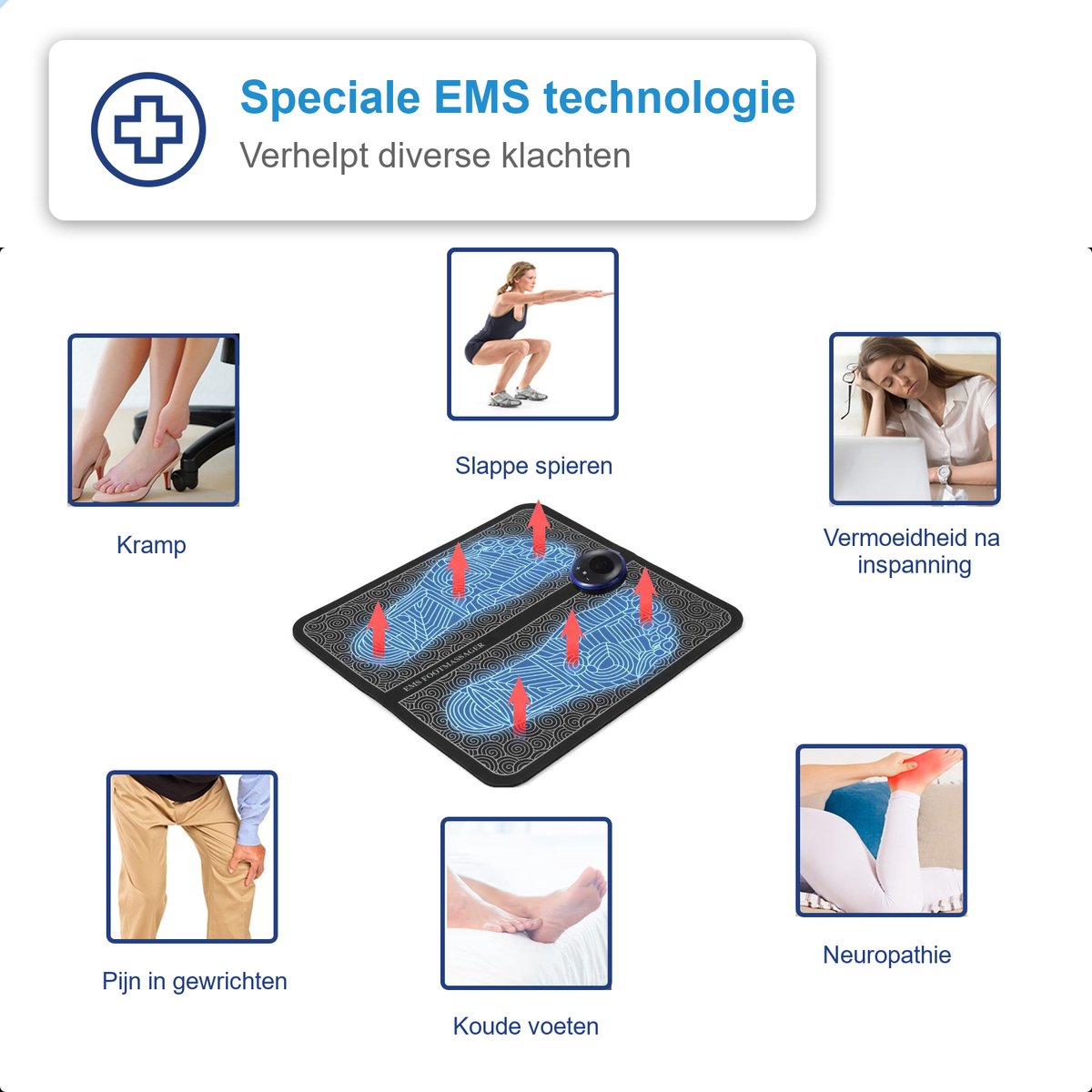 Afbeelding 2 van Kluvaro EMS Voetmassage Apparaat - Bloedcirculatie - Bevordert Bloedsomloop - EMS - Moderne Module - NL handleding - USB - Zwart