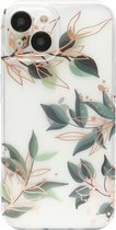 Hoozey - Hoesje geschikt voor Apple iPhone 14 Plus - Flower Print - Groen / Goud