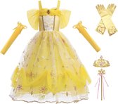 Prinsessenjurk meisje - Luxe verkleedjurk - Prinses - Het Betere Merk - Kroon - Toverstaf - Handschoenen - maat 110/116 - verkleedkleren - kleed