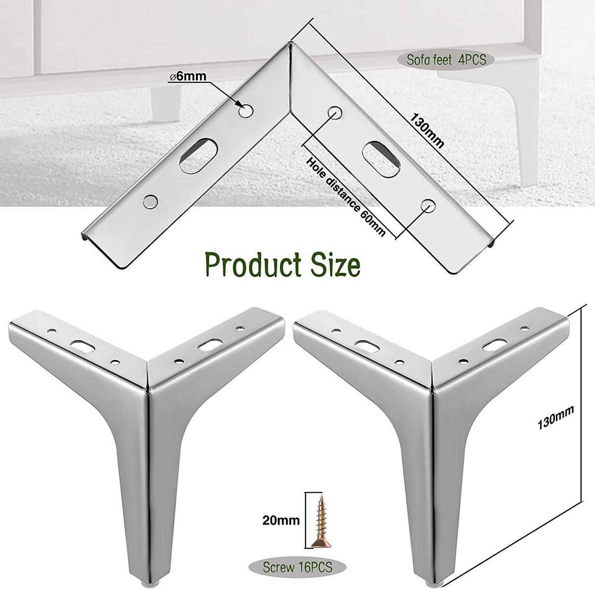 Qeapug 4 stuks zwarte metalen meubelpoten, kastpoten, sofapoten, 55 mm meubelpoten kastpoten voor meubelpoten tafelpoten, metalen poten voor meubels, kast, tv-kasten, nachtkastje, sofapoten