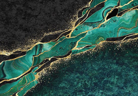 Papier Papier peint photo intissé - Marbre vert et Goud - Aspect marbre - Luxe - 208 x 146 cm
