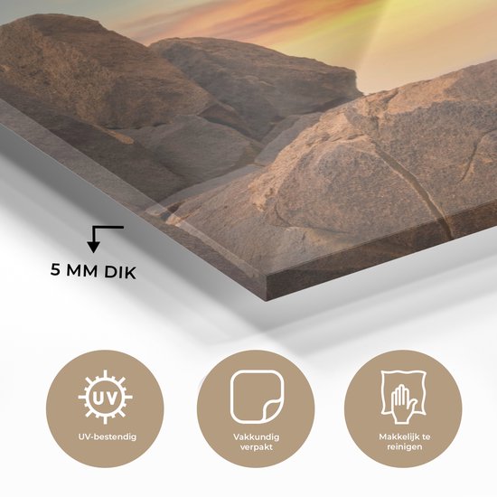 MuchoWow® Peinture sur verre - Tigre - Soleil - Rochers - 180x120 cm - Peintures sur verre acrylique - Photo sur Glas