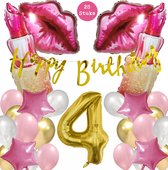 Snoes Mega Beauty Helium Ballonnen Set 4 Jaar - Roze Helium Folieballonnen - Slinger Happy Birthday Goud
