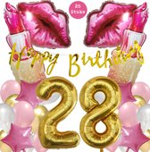Snoes Mega Beauty Helium Ballonnen Set 28 Jaar - Roze Helium Folieballonnen - Slinger Happy Birthday Goud