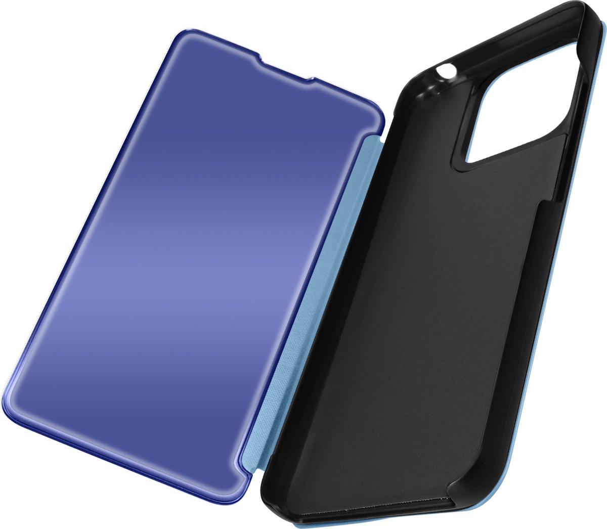 Clear View-hoes Geschikt voor Xiaomi Redmi 12C met spiegelklep en videosteun blauw