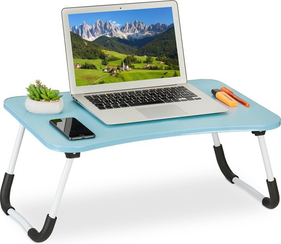 Relaxdays laptoptafel inklapbaar - lichtblauw - schoottafel laptop bank - bedtafel groot