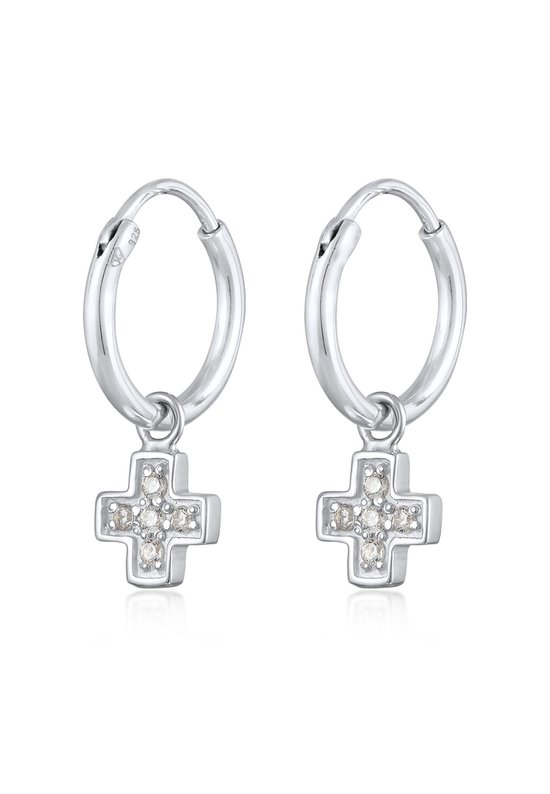 Elli Oorbellen Dames oorrings kruis hanger met Zirkonia in 925 sterling zilver