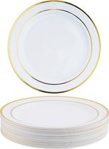 MATANA 25 petites Assiettes en plastique Witte avec bord doré (19 cm), assiettes à dessert pour mariages, anniversaires, Noël et fêtes – Robustes et réutilisables