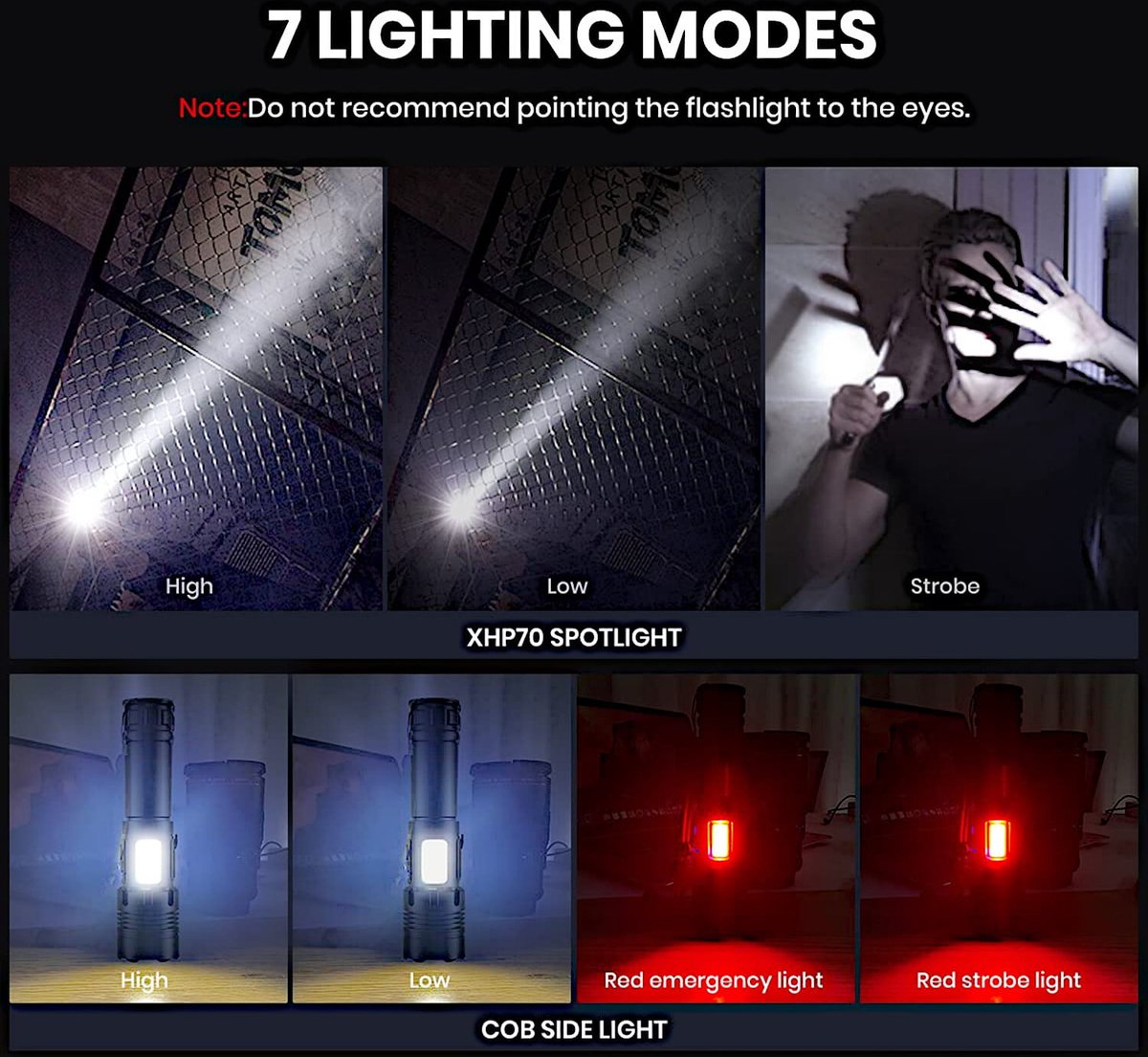 Zaklamp - Led Oplaadbaar - Militaire zaklamp - 100000 Lumen - met 7 Modi - COB Zijlicht - Waterdichte - voor Noodgevallen, Kamperen, Thuis — cadeau in Sport & Outdoor - foto 5