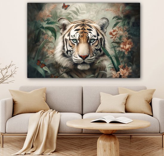 MuchoWow© Canvas Schilderij 80x120 cm Kamer Decoratie Woonkamer Schilderijen Slaapkamer Room Decor Wanddecoratie Wall Art Painting Graffiti - Kat - China - Pop art - Roze - Neon - Urban