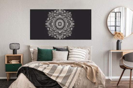 Poster Mandala - Zwart wit - Bloemen - Bohemian - Natuur - 160x80 cm