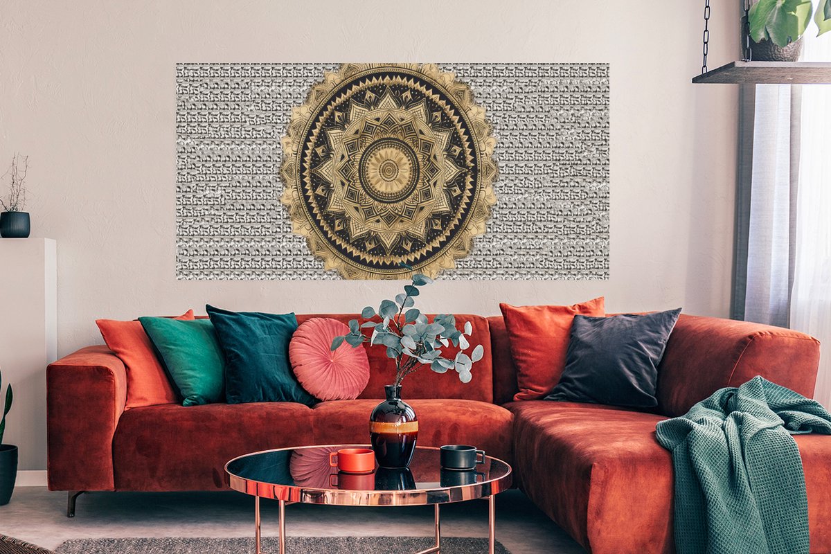 Poster Mandala - Bloem - Goud - Luxe - Bohemian - 150x75 cm