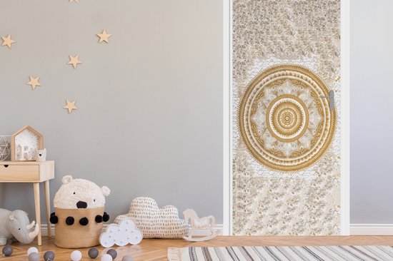 Sticker porte Mandala - Fleurs - Or - Wit - Design - 90x235 cm - Poster porte