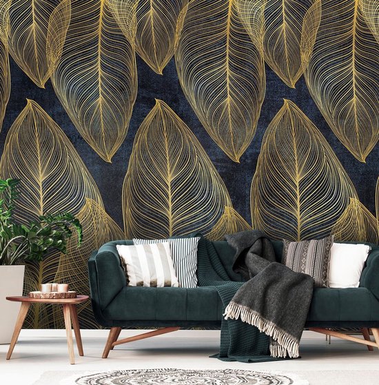 Papier peint photo - Papier peint intissé - Feuilles Golden Glamour - 312 x 219 cm
