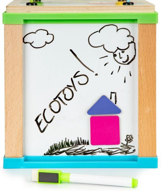 Ecotoys duurzame houten educatieve activiteiten kubus - Met bord om te schrijven - Educatief speelgoed - Montessori speelgoed - 18 x 18 x 33 cm van Ecotoys — afbeelding 3