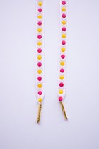 Schoenveters plat 120cm - wit met gele en roze bollen - gouden veterstiften veters voor wandelschoenen, werkschoenen en meer
