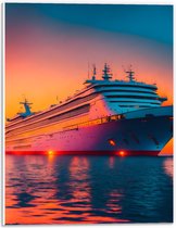 PVC Schuimplaat - Enorm Cruiseschip Varend over het Water tijdens Zonsondergang - 30x40 cm Foto op PVC Schuimplaat (Met Ophangsysteem)