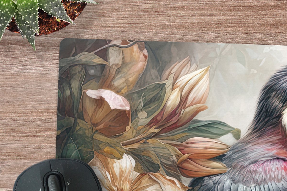 Muismat XXL 120x60 cm - Bureau onderlegger - Bureau mat Toekan - Vogels - Bloemen - Jungle - Bureaumat - Gaming mousepad xl - Bureaulegger groot - Computer deskmat