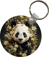 Sleutelhanger - Panda - Pandabeer - Wilde dieren - Natuur - Bloemen - Plastic - Rond - Uitdeelcadeautjes