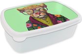 Broodtrommel Wit - Lunchbox - Brooddoos - Dieren - Bril - Hond - Design - 18x12x6 cm - Volwassenen