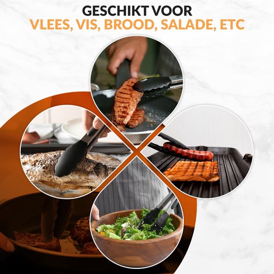 Mancor Pinces à viande pour la Cuisine Pinces de cuisine Pinces de service Pinces à BBQ Accessoires Pinces à barbecue - Acier inoxydable et Siliconen - Set de 2