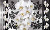 Fotobehang - Vlies Behang - Luxe Zilveren Bloemenpatroon - 312 x 219 cm