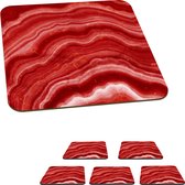 Onderzetters voor glazen - Agaat - Rood - Edelsteen - Abstract - 10x10 cm - Glasonderzetters - 6 stuks