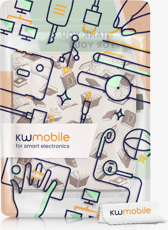 kwmobile flip cover geschikt voor Pocketbook Era / Era Color - Hoes met handgreep en voorvak voor e-reader - Book case in beige / bruin / goud - Boeken design van Merkloos — afbeelding 2