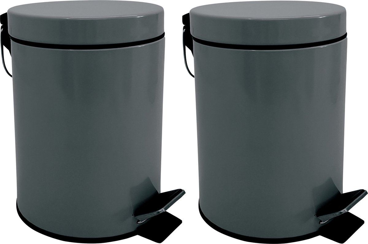 Goedkoopste MSV Prullenbak/pedaalemmer - 2x - metaal - donkergrijs - 3 liter - 17 x 25 cm - Badkamer/toilet