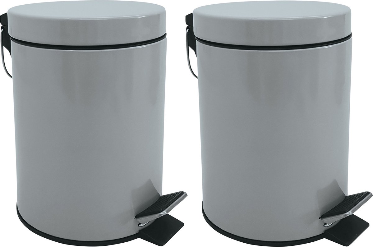 Goedkoopste MSV Prullenbak/pedaalemmer - 2x - metaal - grijs - 3 liter - 17 x 25 cm - Badkamer/toilet