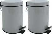 MSV Prullenbak/pedaalemmer - 2x - metaal - grijs - 3 liter - 17 x 25 cm - Badkamer/toilet