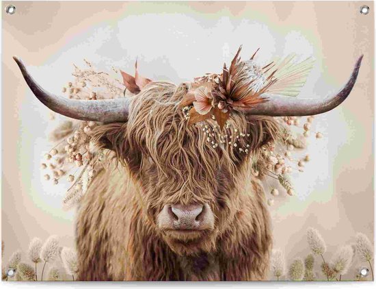 Foto: Reinders tuinposter highlander in bloemen 60x80cm canvas