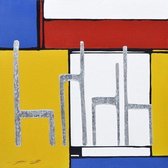 70 x 70 cm - Olieverfschilderij - Mondriaan - geel blauw rood zwart - handgeschilderd - canvas - handgeschilderd