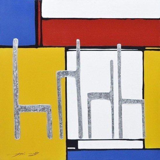 Bulk vaardigheid Ironisch 70 x 70 cm - Olieverfschilderij - Mondriaan - geel blauw rood zwart -  handgeschilderd... | bol.com