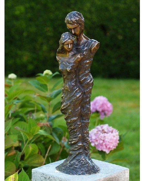 Tuinbeeld - modern bronzen beeld - man en vrouw, liefdespaar - Bronzartes - 56 cm hoog