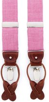 Albert Thurston 2493/4 - bretels - roze banden van Hardy Minnis wol - bruin leer - Y model - clips en lussen