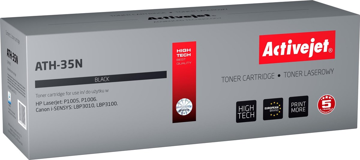 ActiveJet AT-35N toner voor HP-printer; HP 35A CB435A, Canon CRG-712 vervanging; Opperste; 1800 pagina's; zwart.